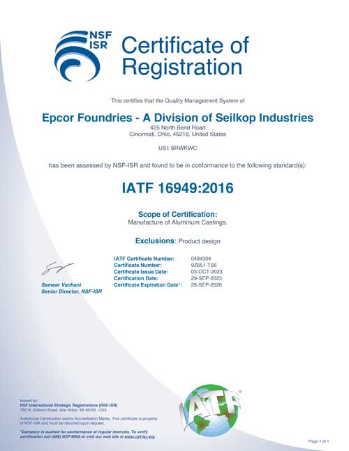 Epcor ISO/TS 16949:2016